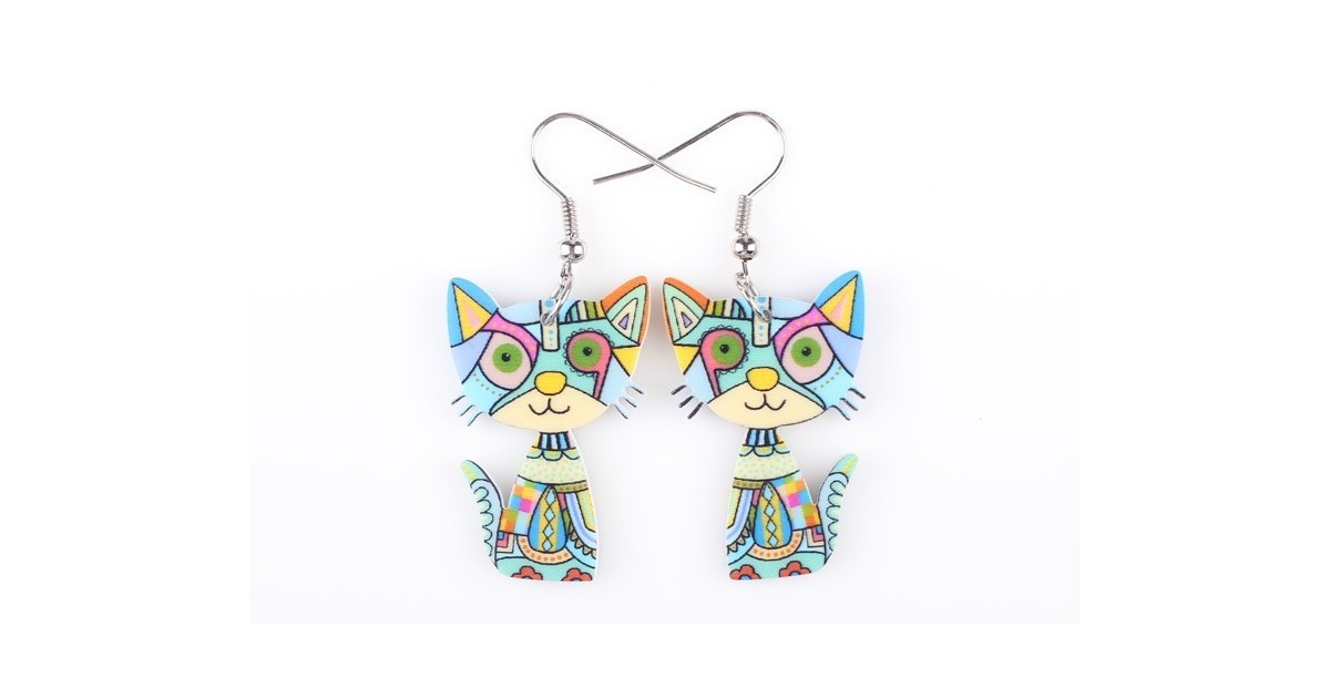 Orecchini con pendente gatto multicolor (colori assortiti)