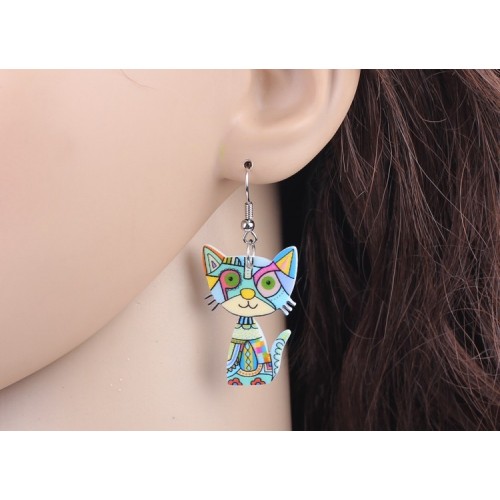 Orecchini con pendente gatto multicolor (colori assortiti)