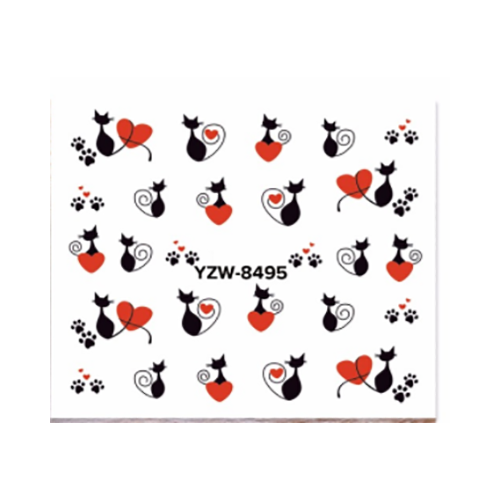 Stickers per unghie gattino nero e cuoricini