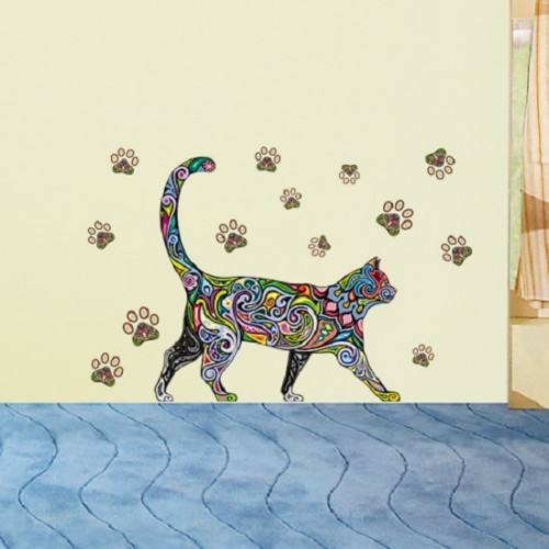 Adesivi Murali Gatto E Cane Nero - Decorazione Per Stanza Animali Domestici