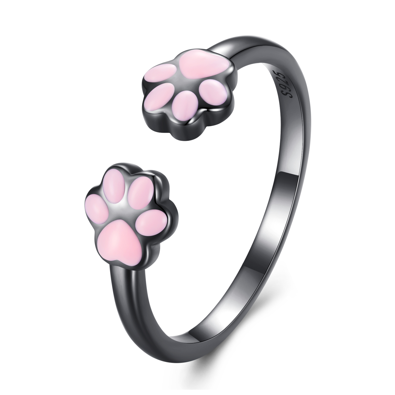 Italiano) Anello Gatto in Argento e Smalto - Ottaviano Vintage
