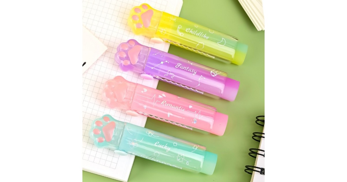 Set Righello E Gomma A Zampa Di Gatto - 15cm Design Carino Per Scuola - Foto 4