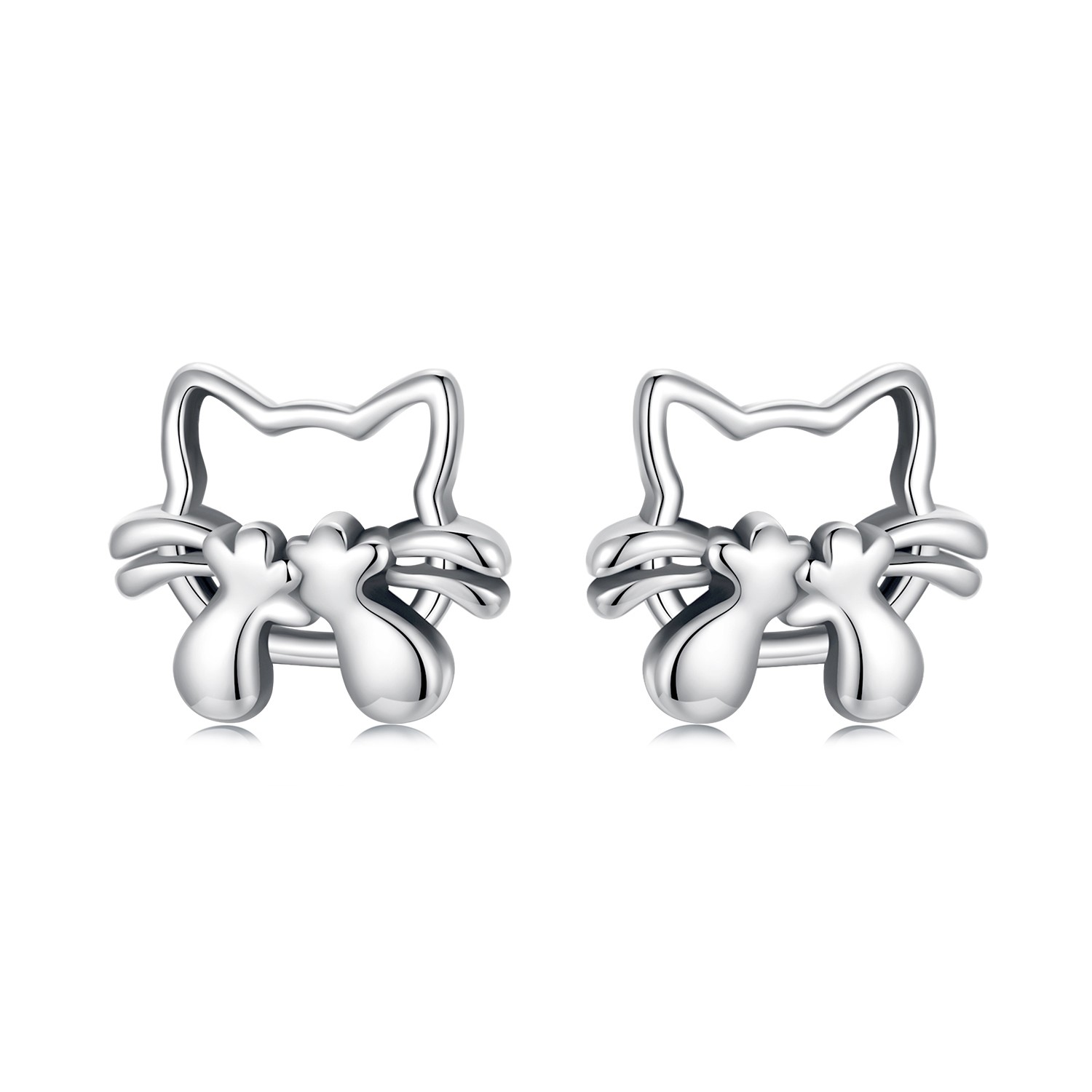 URONE Orecchini A Gatto In Argento Sterling 925 – Design Gatto Nero, Ipoallergenici, Con Scatola Regalo - 2